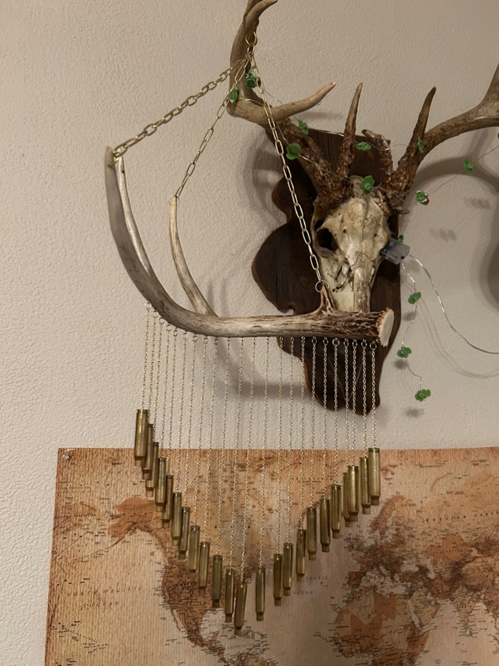 Deer Antler Bullet Shell Wind Chime - Brass & Natural Antler hand made